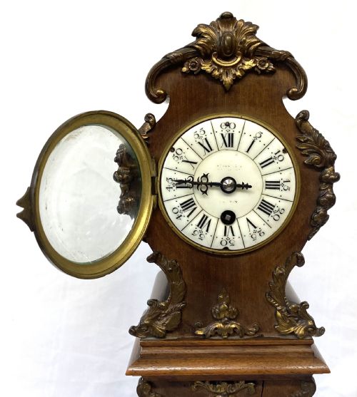 fig 1. Stunning Antique Ormolu Mounted Miniature Grandfather Clock With Mahogany Case