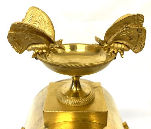 fig 1. Antique Chiming Gilt Bronze Mantel Clock With Butterfly’s and Griffins by Le Roy A Paris