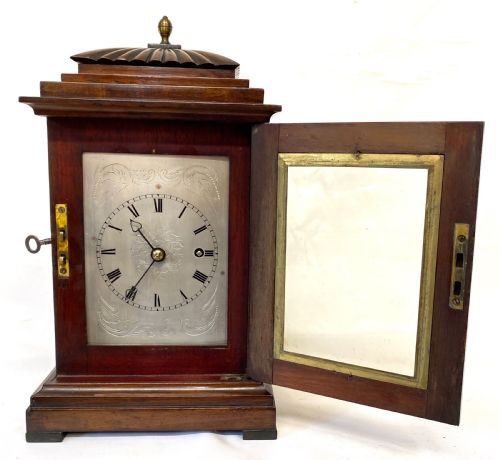 fig 2. Antique Mahogany Single Fusee Four Glass Library Clock With A Shaped Top