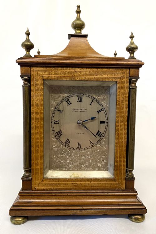 fig 1. Antique Miniature Striking Mantel Clock By Wilson And Gill London With Brass Finials