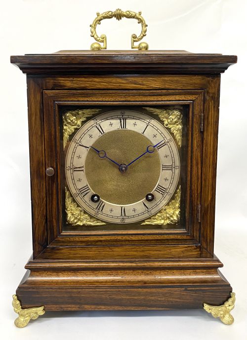 fig 1. Antique Oak Cased Quarter Chiming Ting Tang Mantel Clock by Winterhalder & Hofmeier