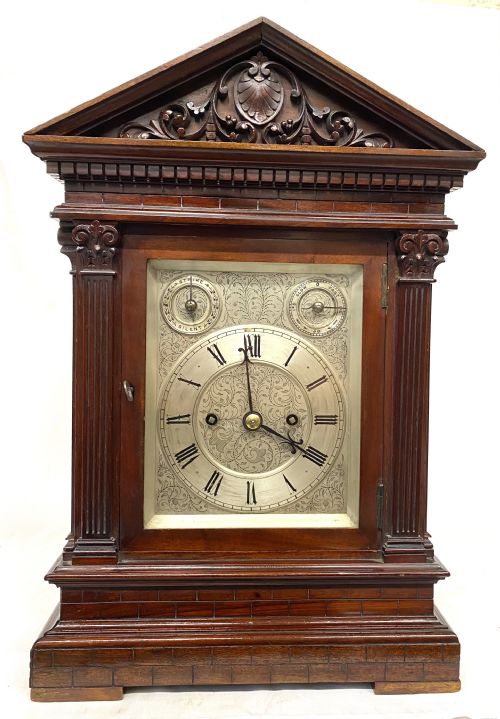 Antique Double Fusee Architectural Mantel Clock with a Silvered Dial