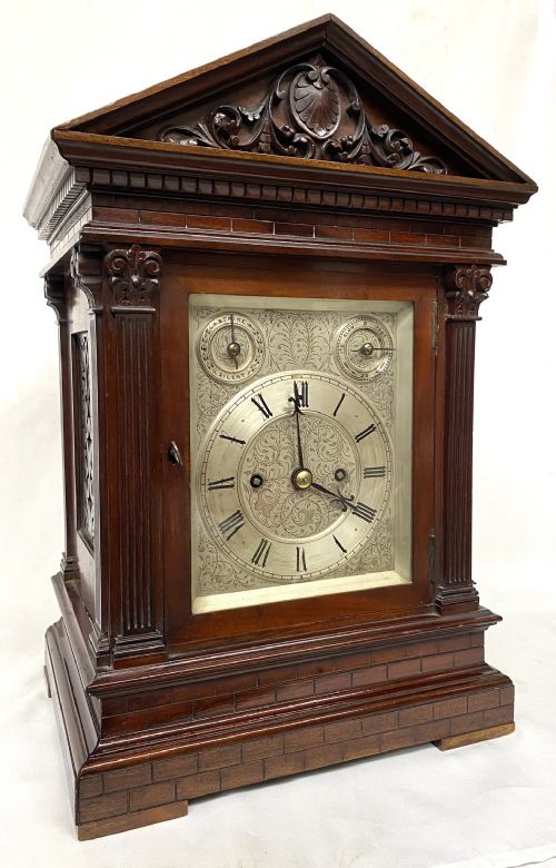 fig 1. Antique Double Fusee Architectural Mantel Clock With A Silvered Dial