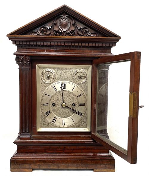fig 2. Antique Double Fusee Architectural Mantel Clock With A Silvered Dial