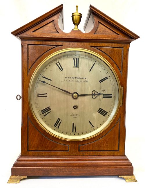 fig 1. Antique Oak Single Fusee Mantel Clock With Shaped Top By Thomas Gammage London