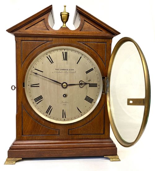 fig 2. Antique Oak Single Fusee Mantel Clock With Shaped Top By Thomas Gammage London