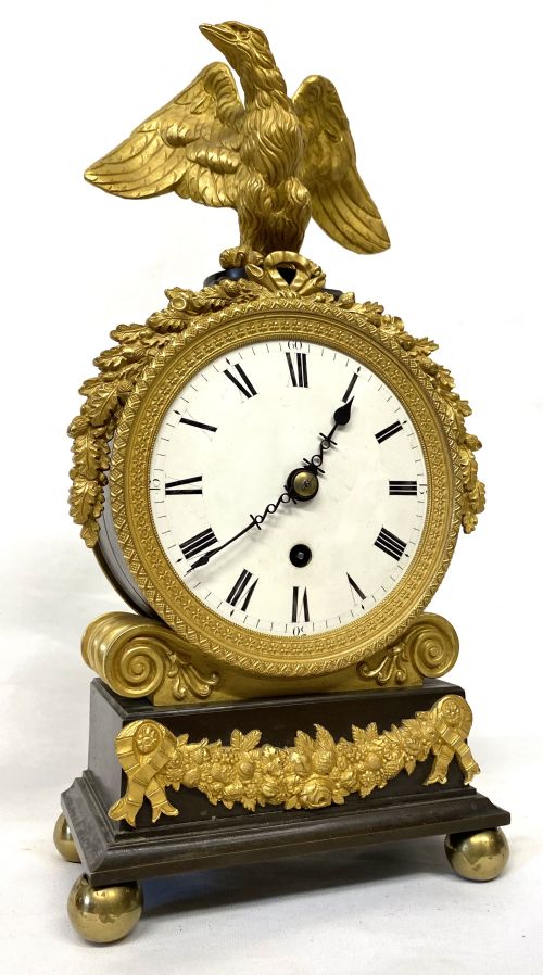 Antique Gilt Bronze Chain Fusee Mantel Clock with Eagle Mount by Baetens London