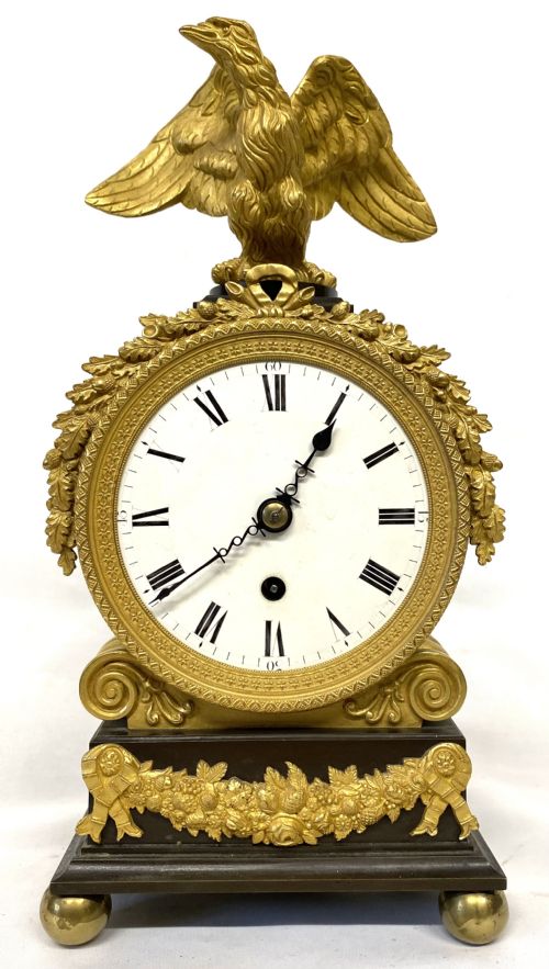 fig 1. Antique Gilt Bronze Chain Fusee Mantel Clock With Eagle Mount By Baetens London
