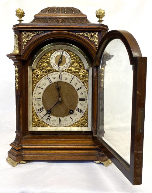 fig 1. Antique Walnut German Ting Tang Mantel Clock With Ormolu Mounts By Lenzkirch
