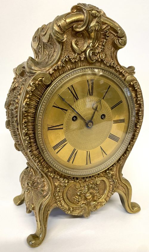 Antique Miniature Double Fusee Mantel Clock in Gilt Bronze Case by Payne London