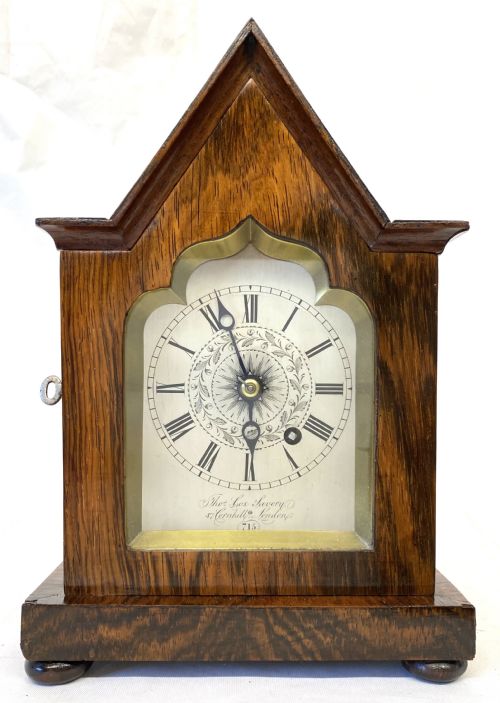 fig 2. Antique Rosewood Single Fusee Mantel Clock With Gothic Case By Thomas Cox London