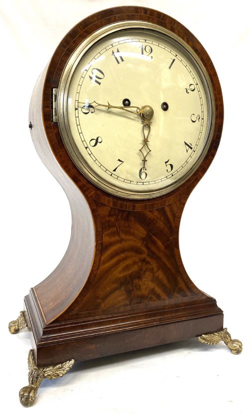 Large Antique Mahogany Double Fusee Balloon Mantel Clock with Engraved Movement