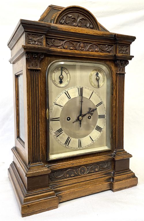 Antique Oak Double Fusee Ting Tang Mantel Clock by Winterhalder & Hofmeier W&h