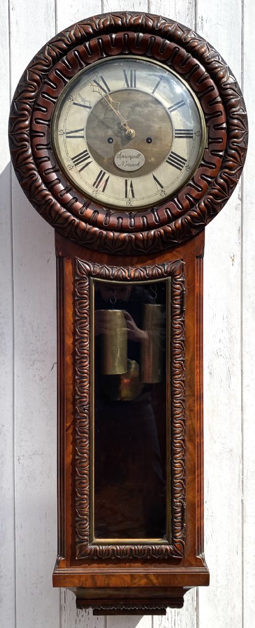 fig 2. Stunning Antique Mahogany Tavern Wall Clock With Glass Door And Brass Weights