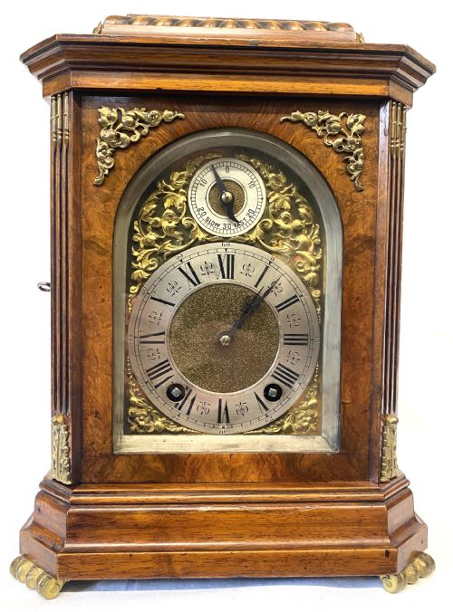 fig 1. Antique Walnut Shaped Bracket Clock With Ormoul Mounts By Lenzkirch