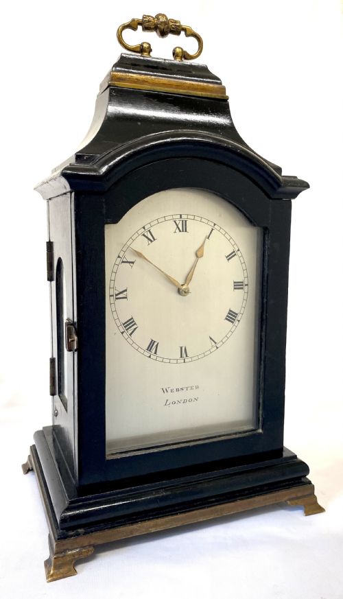 fig 1. Antique Miniature Ebonised Single Fusee Four Glass Mantel Clock Webster London
