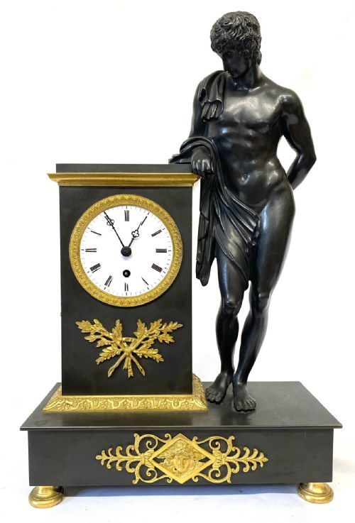 fig 1. Antique Bronze And Gilt Bronze Regency Figural Chain Fusee Mantel Clock