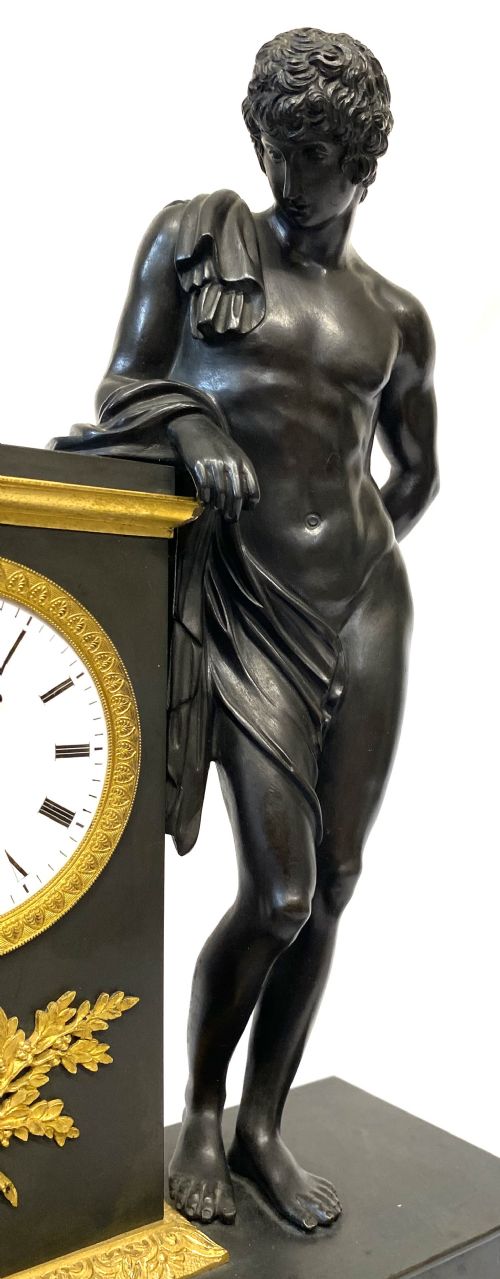 fig 2. Antique Bronze And Gilt Bronze Regency Figural Chain Fusee Mantel Clock
