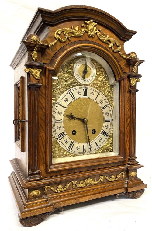 Antique Walnut Shaped Bracket Clock with Ormoul Mounts by Lenzkirch