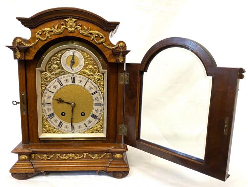 fig 2. Antique Walnut Shaped Bracket Clock With Ormoul Mounts By Lenzkirch