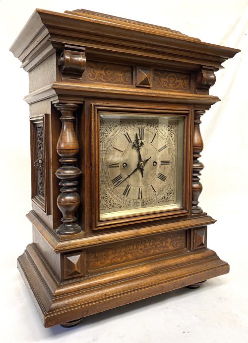 Large Antique Inlaid Double Chain Fusee Mantel Clock by Winterhalder & Hofmeier