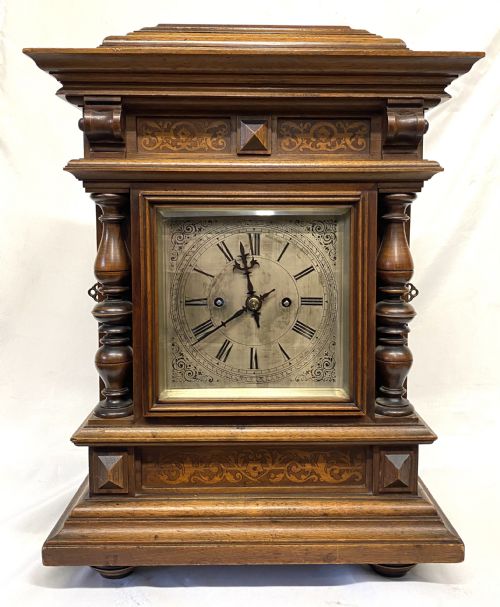 fig 1. Large Antique Inlaid Double Chain Fusee Mantel Clock By Winterhalder & Hofmeier