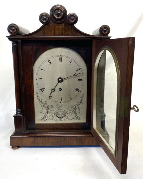 fig 3. Antique Rosewood Single Chain Fusee Mantel Clock By Fisher Old Bond Street Bath
