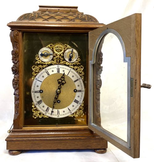 fig 1. Antique Oak Triple Chain Fusee Mantel / Bracket Clock Playing Westminster Chimes