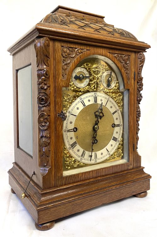 fig 2. Antique Oak Triple Chain Fusee Mantel / Bracket Clock Playing Westminster Chimes