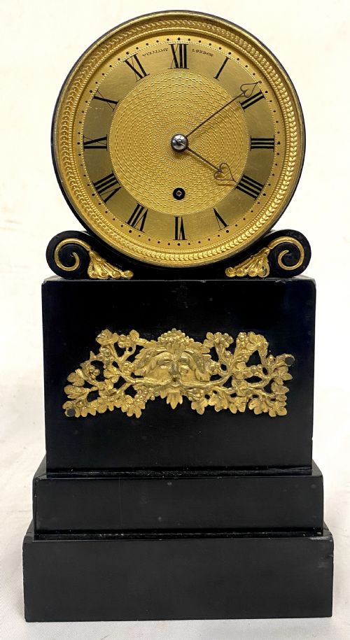 Antique Regency Black Marble Slate Single Fusee Mantel Clock by Vulliamy London
