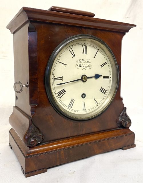 fig 1. Antique Miniature Single Fusee Shaped Mahogany Mantel Clock J.H. Rose Ramsgate
