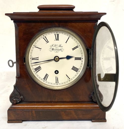 fig 2. Antique Miniature Single Fusee Shaped Mahogany Mantel Clock J.H. Rose Ramsgate
