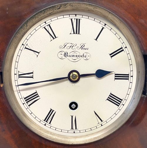 fig 3. Antique Miniature Single Fusee Shaped Mahogany Mantel Clock J.H. Rose Ramsgate