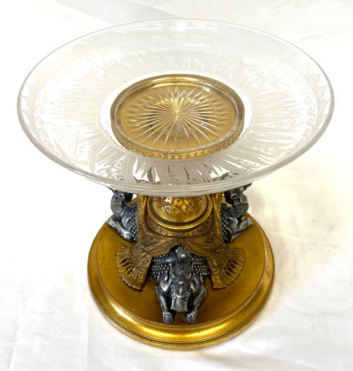 Antique Egyptian Revival Gilt Tazzer Centerpiece Gilt & Silverplated Bronze