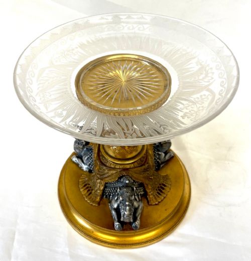fig 1. Antique Egyptian Revival Gilt Tazzer Centerpiece Gilt & Silverplated Bronze