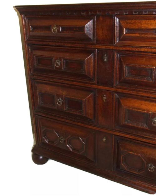 fig 2. Antique OAK 17th Century Cushion Paneled / Molded Front Chest Of Drawers