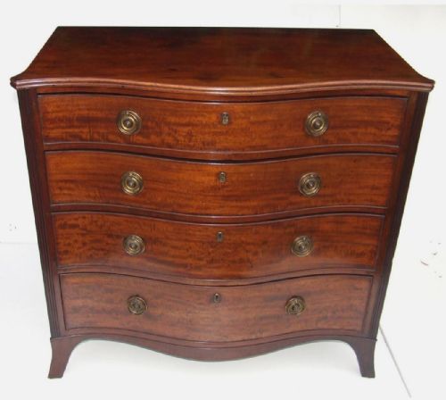 fig 1. Antique Georgian Serpentine Front Mahogany Chest of Drawers Gilt Brass Handles