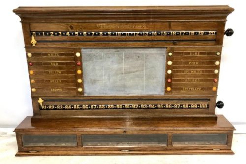 fig 1. Antique Oak ASHCROFT LIVERPOOL Snooker Billiard Score Board & Life Pool Scoring Board