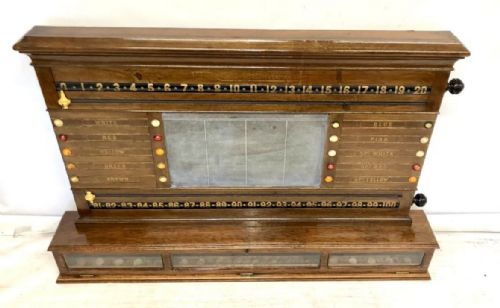 fig 2. Antique Oak ASHCROFT LIVERPOOL Snooker Billiard Score Board & Life Pool Scoring Board