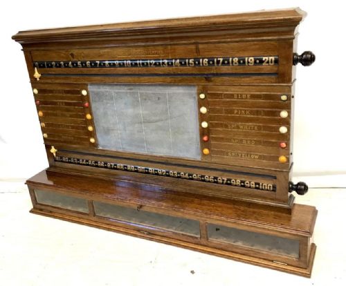 fig 3. Antique Oak ASHCROFT LIVERPOOL Snooker Billiard Score Board & Life Pool Scoring Board
