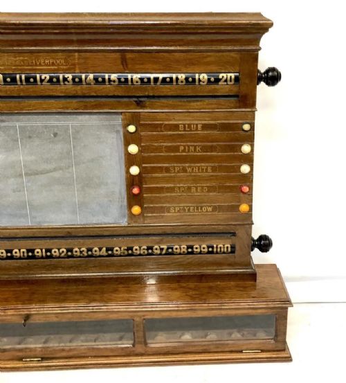 fig 4. Antique Oak ASHCROFT LIVERPOOL Snooker Billiard Score Board & Life Pool Scoring Board