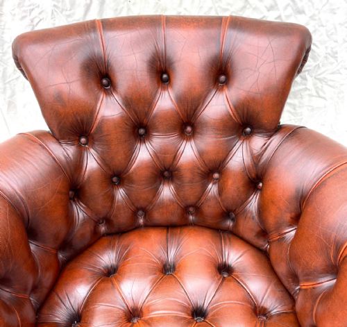 fig 1. Vintage Brown Leather Chesterfield Directors Captain Office Chair Swivel Chair