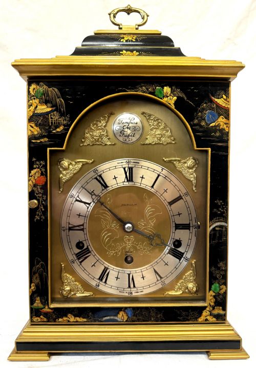 fig 1. Stunning Musical Elliot London Black Chinoiserie Musical Clock Lacquered