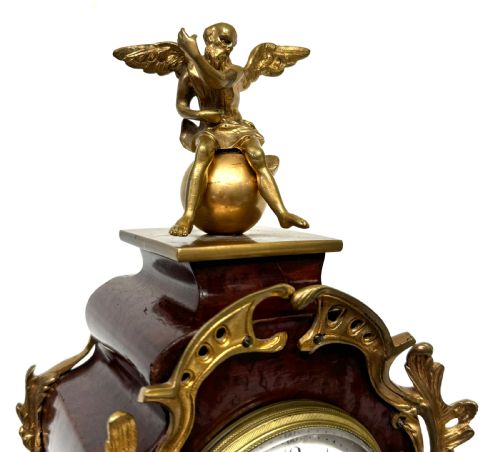 fig 1. Large Antique Burr Walnut / Amboyna French Mantel Clock With Ormolu Mounts Tall