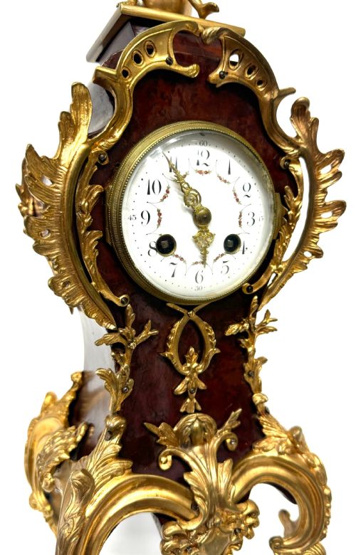 fig 2. Large Antique Burr Walnut / Amboyna French Mantel Clock With Ormolu Mounts Tall