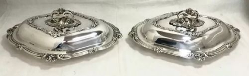 PAIR ANTIQUE STERLING SILVER ENTREE DISHES EDWARD JOHN BARNARD LONDON 1854 - ADDITIONAL PHOTO 2