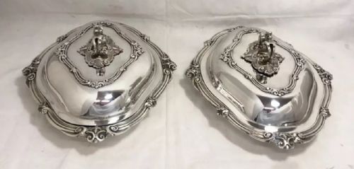 PAIR ANTIQUE STERLING SILVER ENTREE DISHES EDWARD JOHN BARNARD LONDON 1854 - ADDITIONAL PHOTO 3