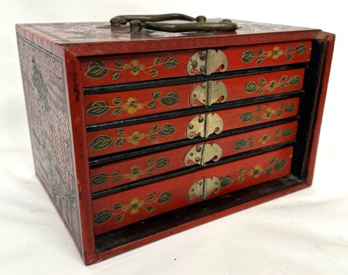 fig 2. Rare Bovine & Bamboo Mah Jong Mahjong Set With Red Chinoiserie Case 144 tile