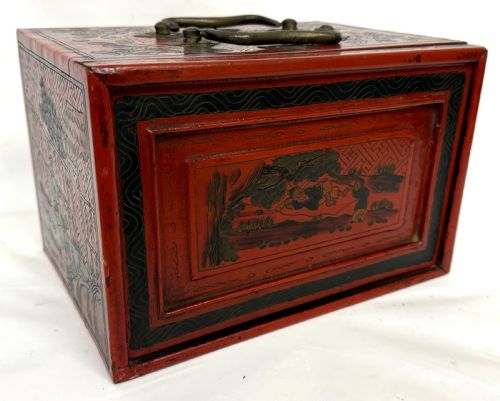 fig 3. Rare Bovine & Bamboo Mah Jong Mahjong Set With Red Chinoiserie Case 144 tile