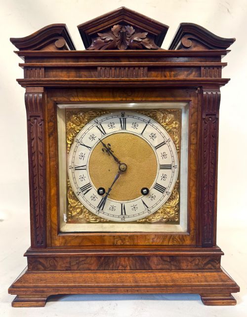 fig 1. Antique Burr Walnut Lenzkirch Ting Tang Bracket Clock In Full Working Order